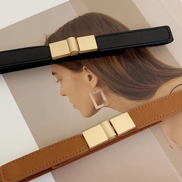 NEW| Women’s 1pc Golden Buckle Classic Skinny Cinch Elastic Waist Belt - Picture 4 of 5